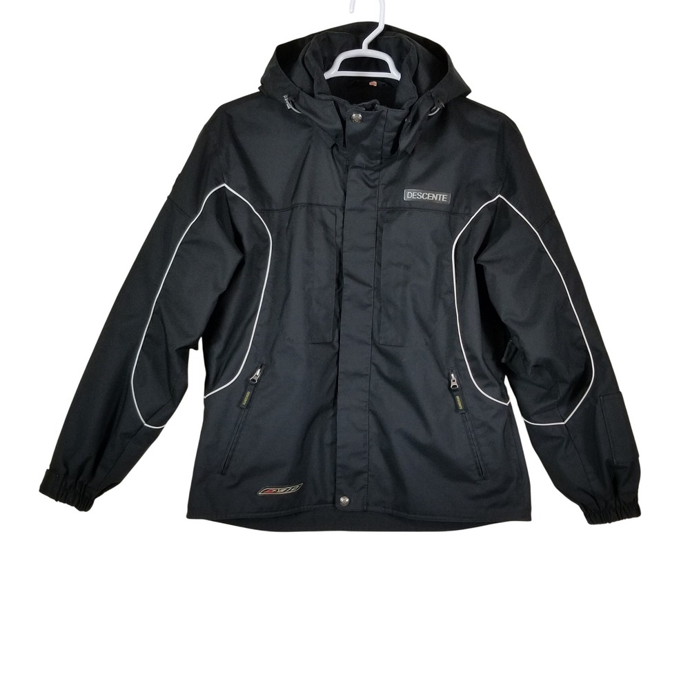 Descente‎ D310 Mens Black Ski Jacket Sz M Hooded Winter  Coat Reflective Piping